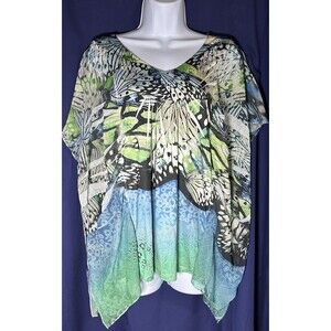 Style & Co. Women's Boho Top Sz PL Animal Print Batwing Bedazzled Blouse SizeM